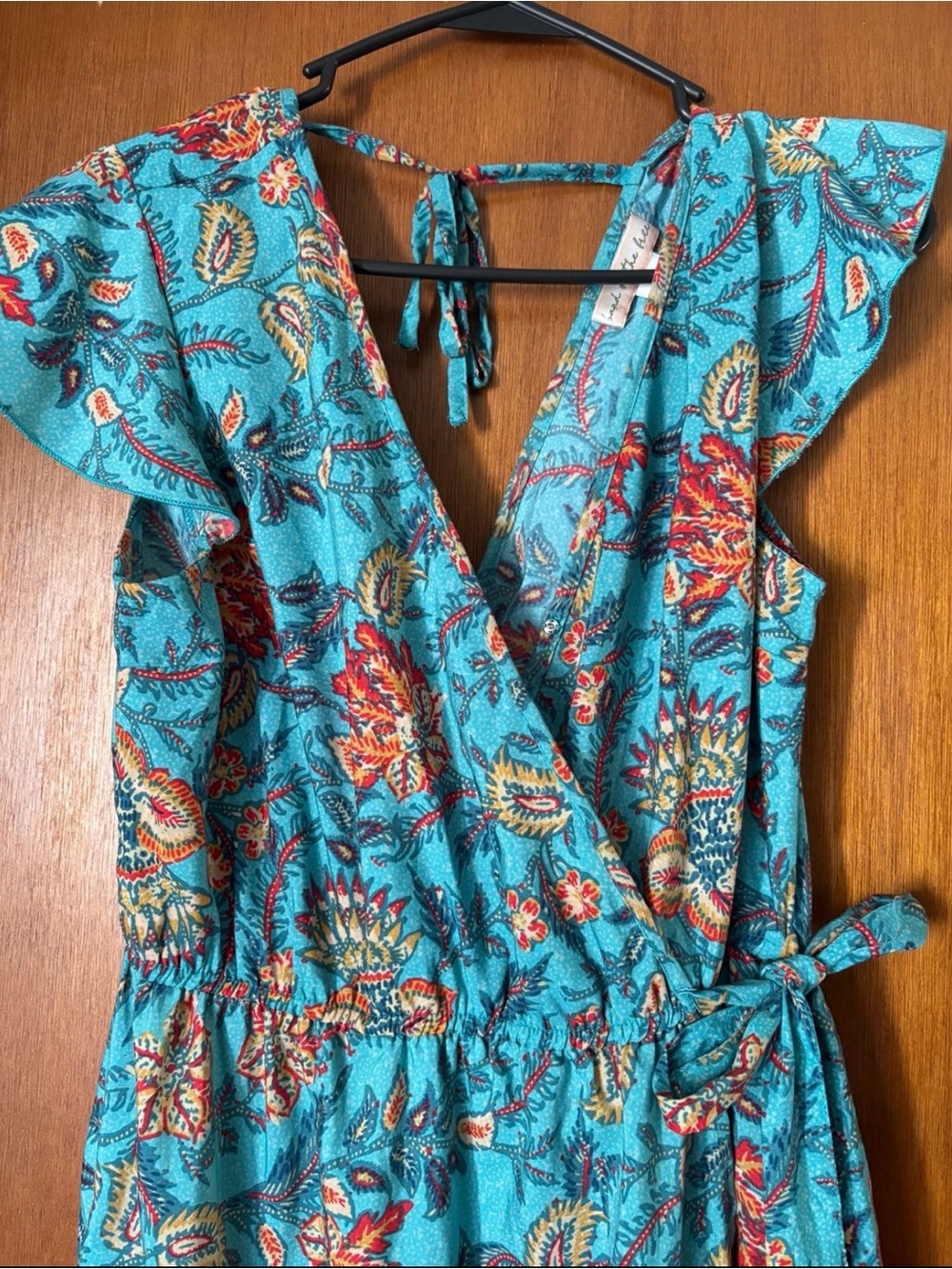 Band of the Free Teal Floral Wrap Maxi Dress with Tie Waist Cottagecore Romantic - Picture 2 of 5